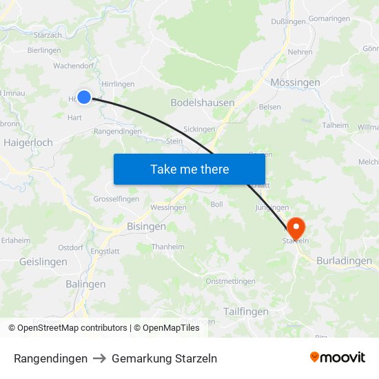 Rangendingen to Gemarkung Starzeln map