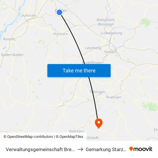 Verwaltungsgemeinschaft Bretten to Gemarkung Starzeln map