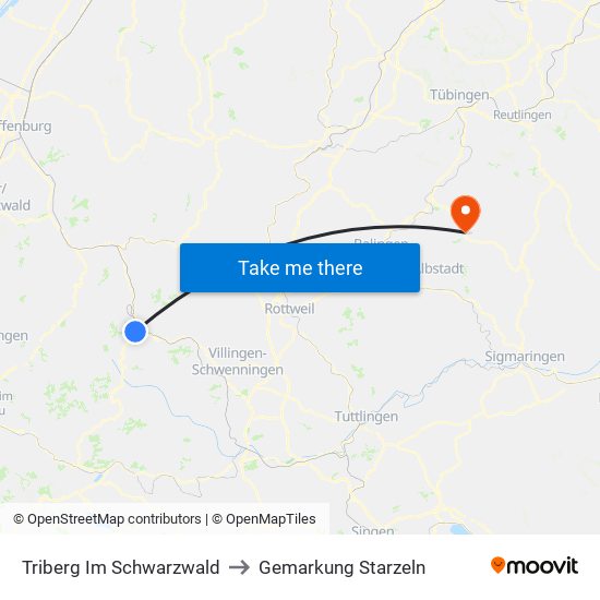 Triberg Im Schwarzwald to Gemarkung Starzeln map
