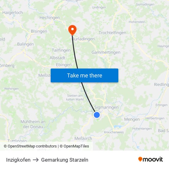 Inzigkofen to Gemarkung Starzeln map