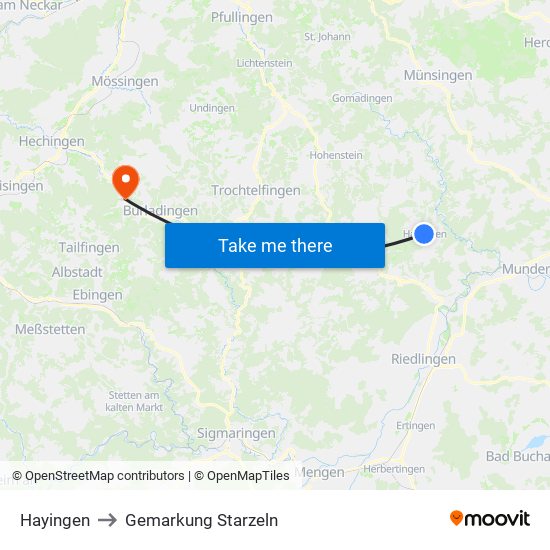 Hayingen to Gemarkung Starzeln map