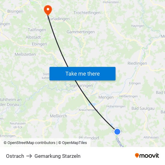 Ostrach to Gemarkung Starzeln map