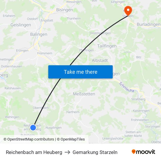 Reichenbach am Heuberg to Gemarkung Starzeln map