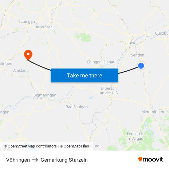 Vöhringen to Gemarkung Starzeln map