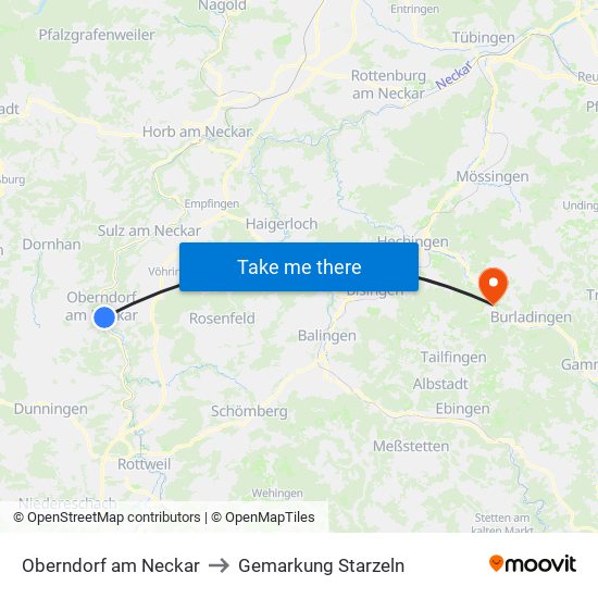 Oberndorf am Neckar to Gemarkung Starzeln map