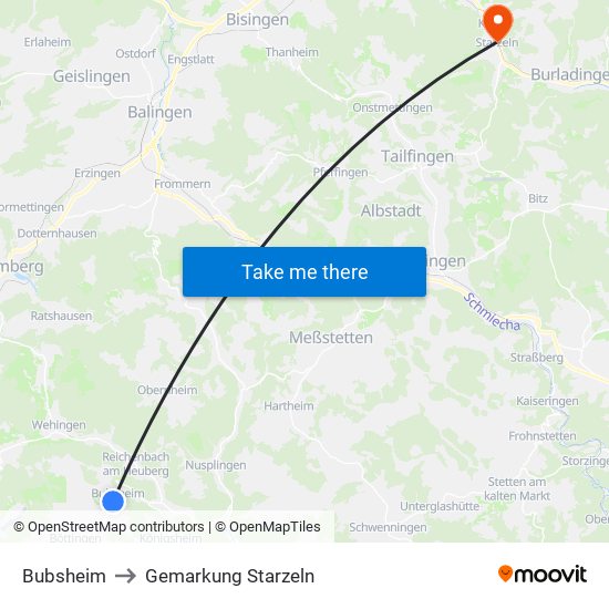 Bubsheim to Gemarkung Starzeln map