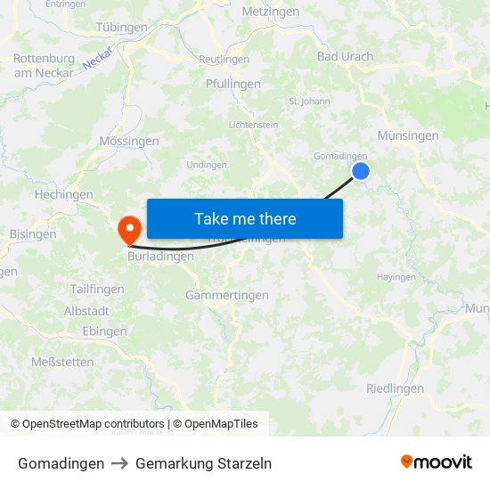 Gomadingen to Gemarkung Starzeln map