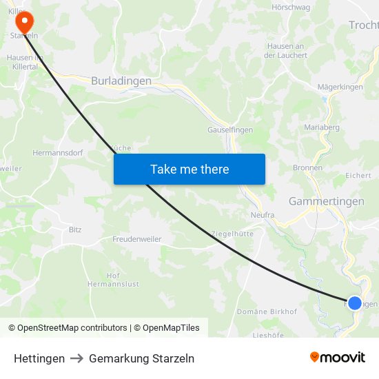 Hettingen to Gemarkung Starzeln map