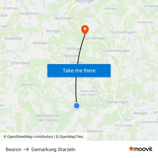 Beuron to Gemarkung Starzeln map