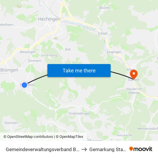 Gemeindeverwaltungsverband Bisingen to Gemarkung Starzeln map