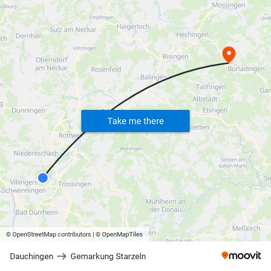 Dauchingen to Gemarkung Starzeln map