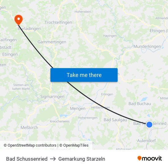 Bad Schussenried to Gemarkung Starzeln map