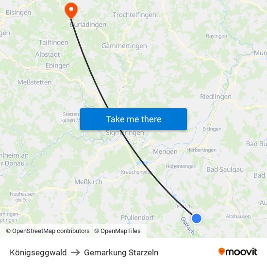 Königseggwald to Gemarkung Starzeln map