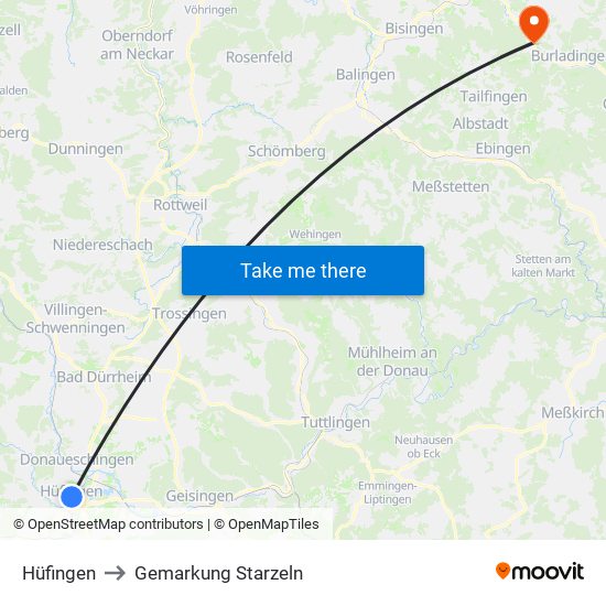 Hüfingen to Gemarkung Starzeln map