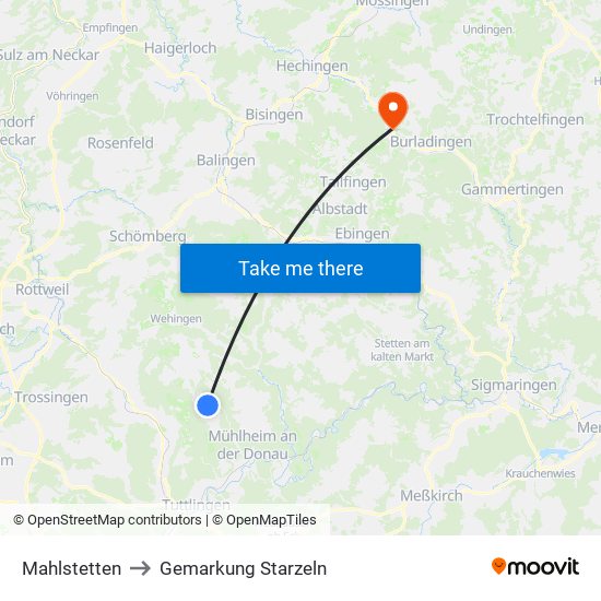 Mahlstetten to Gemarkung Starzeln map