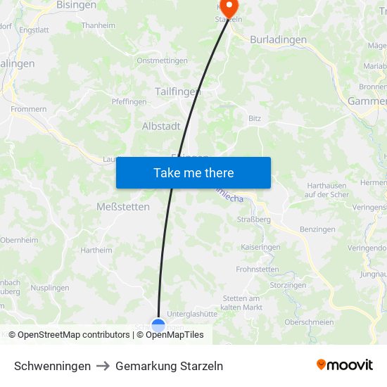 Schwenningen to Gemarkung Starzeln map