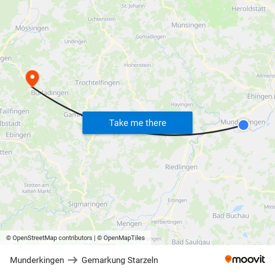 Munderkingen to Gemarkung Starzeln map