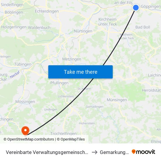 Vereinbarte Verwaltungsgemeinschaft Der Stadt Uhingen to Gemarkung Starzeln map