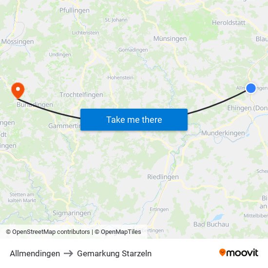 Allmendingen to Gemarkung Starzeln map