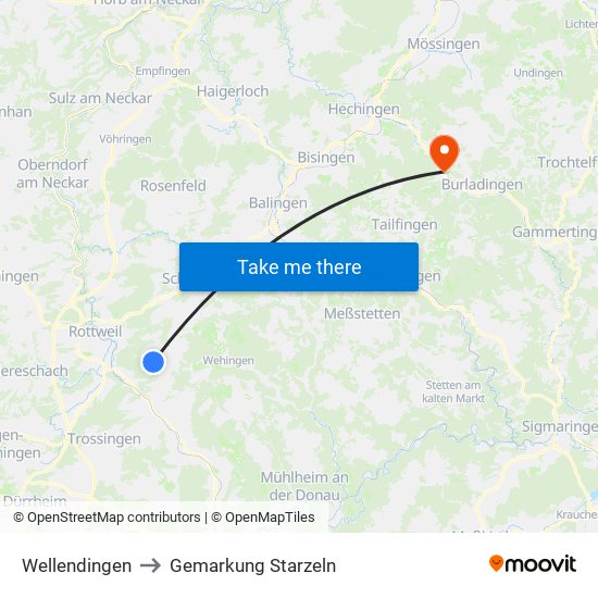 Wellendingen to Gemarkung Starzeln map