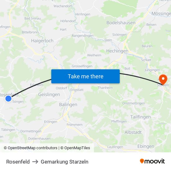 Rosenfeld to Gemarkung Starzeln map