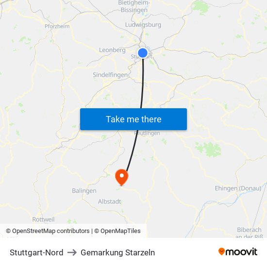 Stuttgart-Nord to Gemarkung Starzeln map