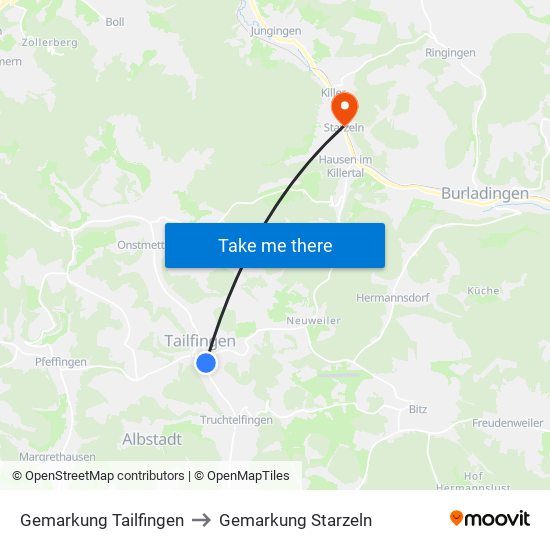Gemarkung Tailfingen to Gemarkung Starzeln map