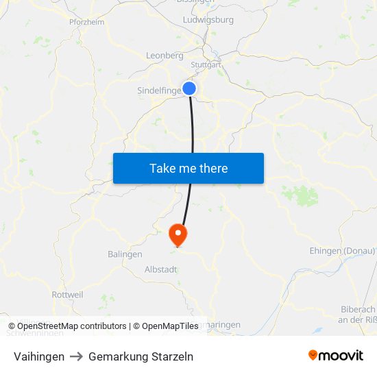 Vaihingen to Gemarkung Starzeln map