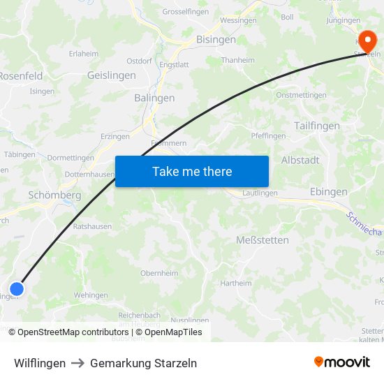Wilflingen to Gemarkung Starzeln map