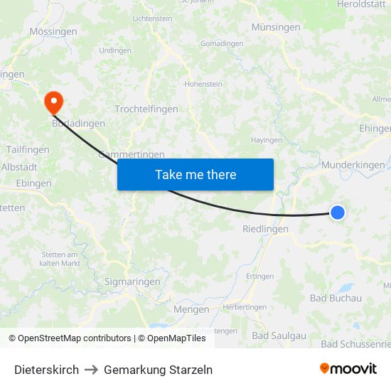 Dieterskirch to Gemarkung Starzeln map