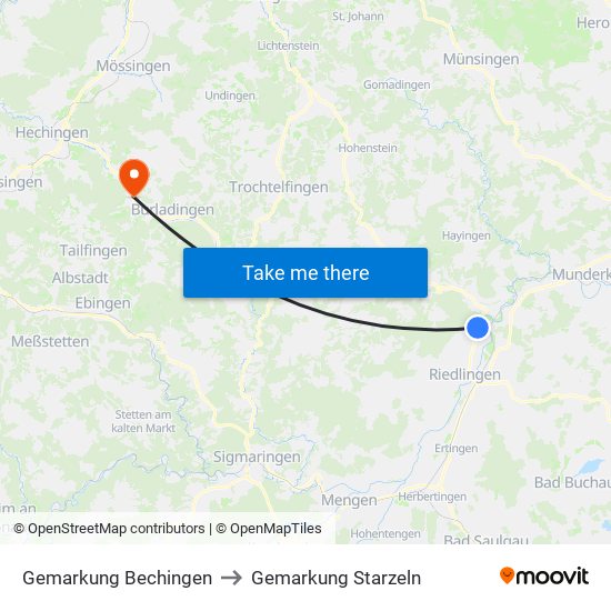 Gemarkung Bechingen to Gemarkung Starzeln map