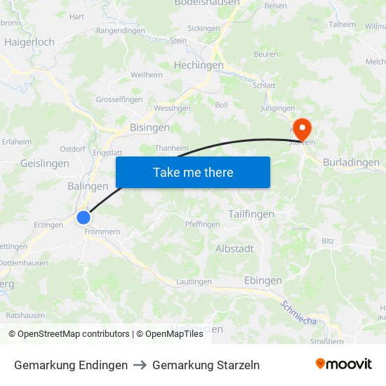 Gemarkung Endingen to Gemarkung Starzeln map