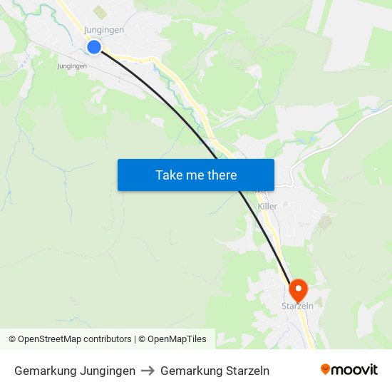 Gemarkung Jungingen to Gemarkung Starzeln map