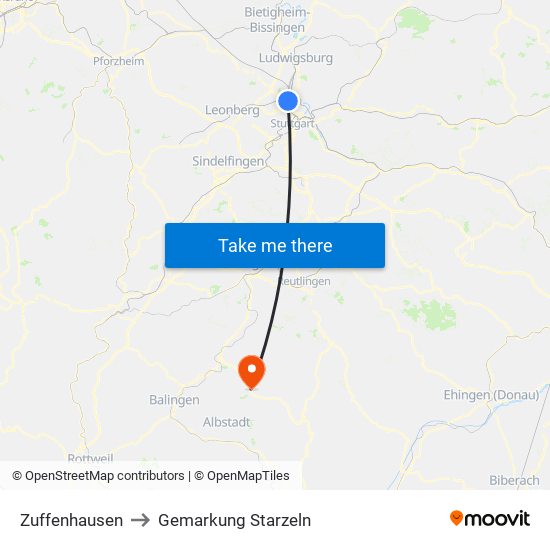 Zuffenhausen to Gemarkung Starzeln map