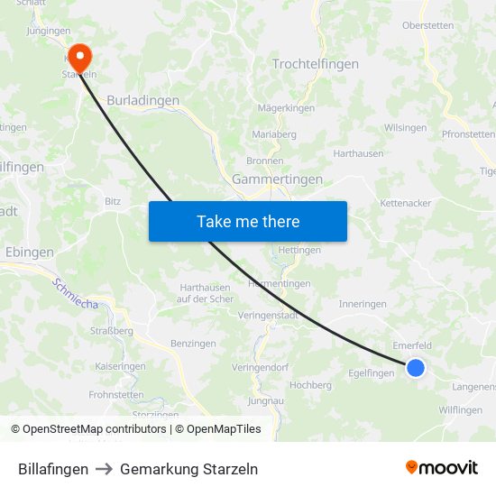 Billafingen to Gemarkung Starzeln map