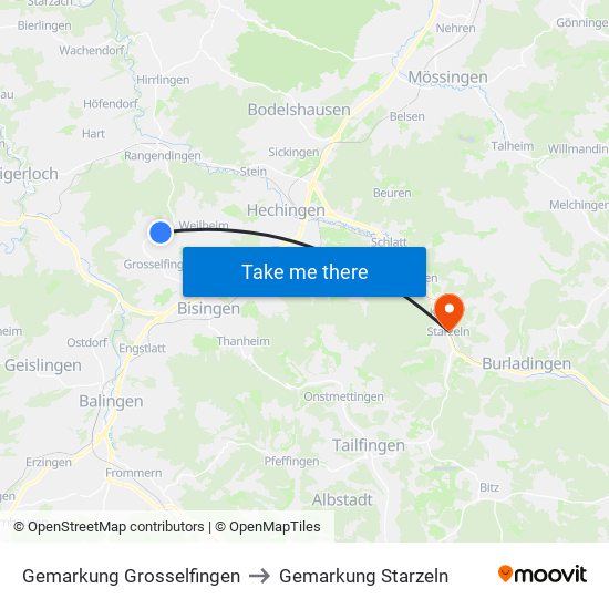 Gemarkung Grosselfingen to Gemarkung Starzeln map