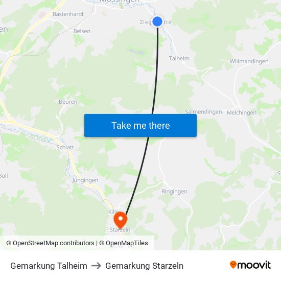 Gemarkung Talheim to Gemarkung Starzeln map