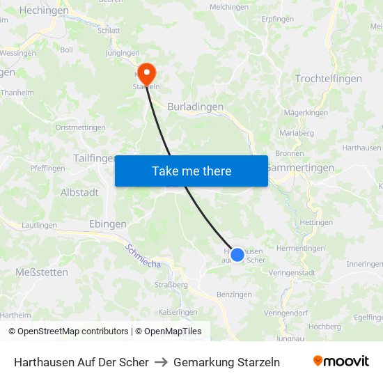 Harthausen Auf Der Scher to Gemarkung Starzeln map