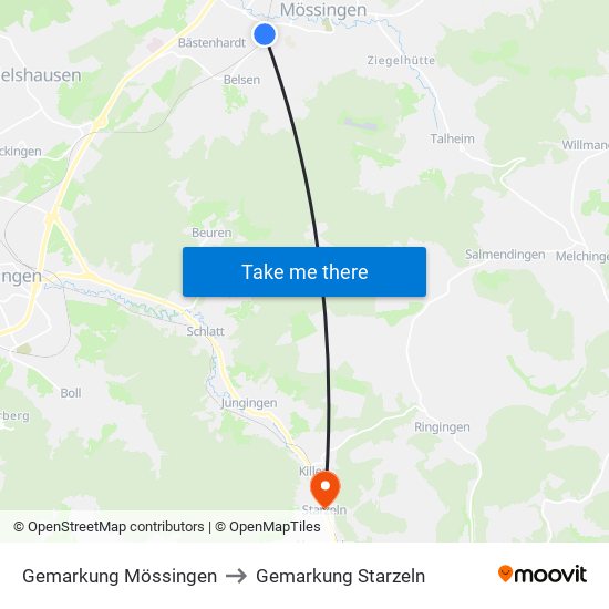 Gemarkung Mössingen to Gemarkung Starzeln map