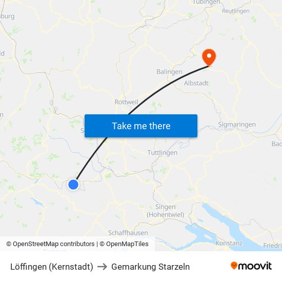 Löffingen (Kernstadt) to Gemarkung Starzeln map