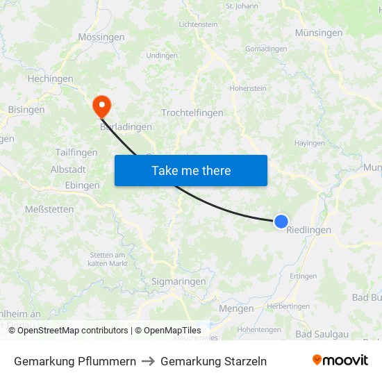 Gemarkung Pflummern to Gemarkung Starzeln map