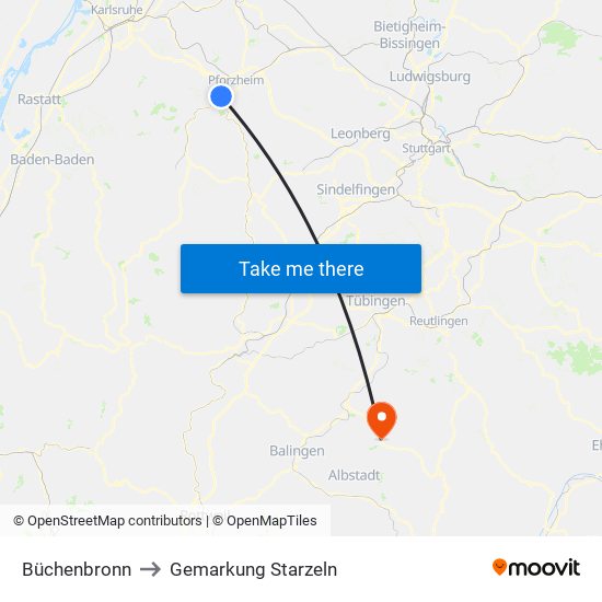 Büchenbronn to Gemarkung Starzeln map