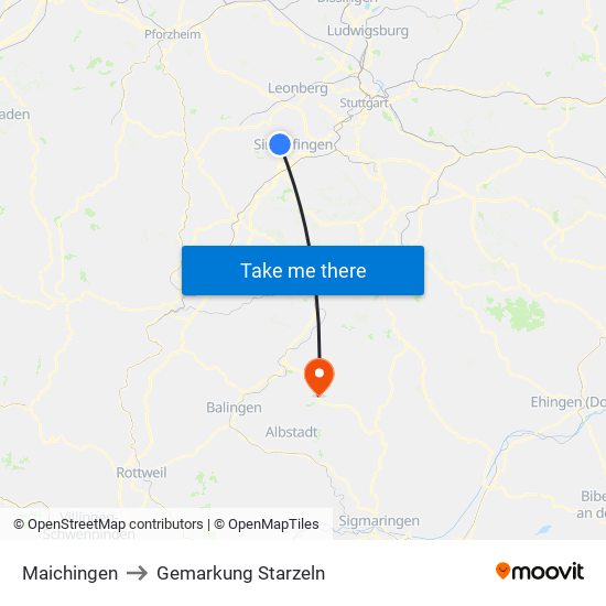 Maichingen to Gemarkung Starzeln map