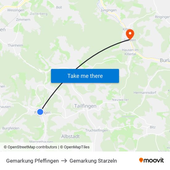 Gemarkung Pfeffingen to Gemarkung Starzeln map