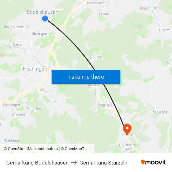 Gemarkung Bodelshausen to Gemarkung Starzeln map