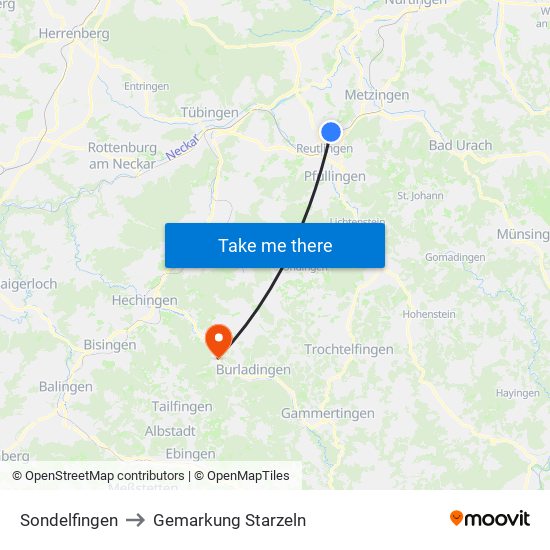 Sondelfingen to Gemarkung Starzeln map