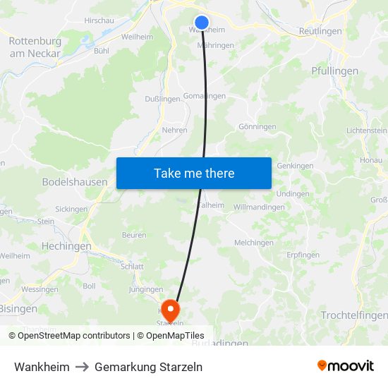 Wankheim to Gemarkung Starzeln map