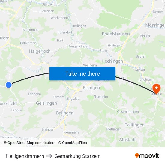 Heiligenzimmern to Gemarkung Starzeln map