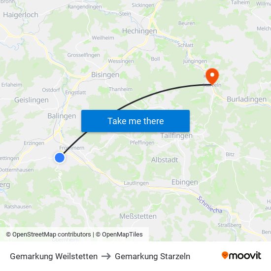 Gemarkung Weilstetten to Gemarkung Starzeln map