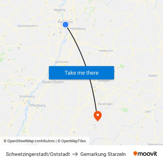 Schwetzingerstadt/Oststadt to Gemarkung Starzeln map